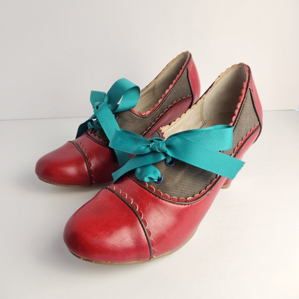 Chelsea Crew Retro Women's Victorian Oxford Red Leather Pumps Size 36